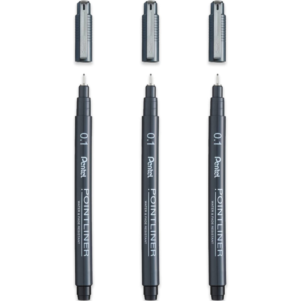 Pentel S20p Pointliner Pigment Liner Technical Drawing Fineliner Pen - 0.1Mm - Ink - Pack Of 3 Black