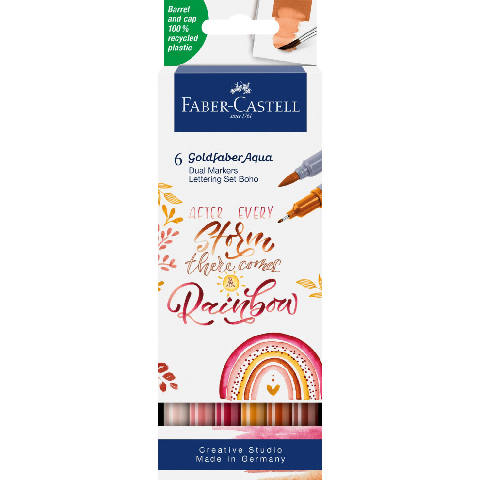 Faber-Castell 164518 Goldfaber Aqua Dual Marker, Boho With Brush Tip And Fineliner Lace, Case Of 6