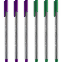 STAEDTLER 334 Triplus Fineliner Superfine Point Pens - 0.3mm - Violet & Green Ink - Pack of 6