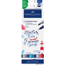 Faber-Castell Goldfaber Aqua 164519 Dual Marker, Sea, with Brush Tip and Fineliner Tip, Pack of 6