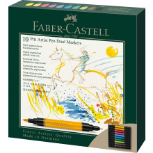 Faber-Castell Art & Graphic Pitt Artist Pen Dual Marker India Ink, Multicoloured, Wallet of 10, for Art, Craft, Drawing, Sketching, Home, School,