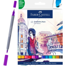 Faber-Castell Creative Studio Goldfaber Aqua Dual Marker, Multicoloured, Marker Wallet Of 12, For Art, Craft, Drawing, Sketching, Home, School,