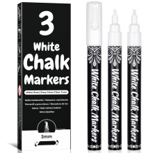 AOSUCO White Chalk Pens, 3mm Washable Liquid Chalk Markers with Reversible Tips (Round Tip & Chisel Tip) Chalk Pens for Blackboards, Window, Glass,