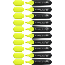 Schneider Highlighter Job 150, Refillable, Non-Fading, with Clip, Yellow, Pack of 10