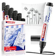 edding 4500 textile marker - black - box of 10 - round nib 2-3 mm - permanent fabric markers for drawing on textiles, wash-resistant up to 60 ?C -