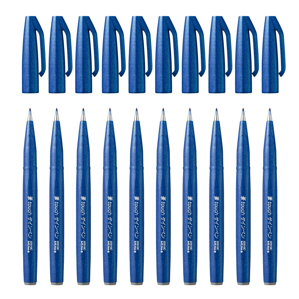 Pentel Brush Sign Pen - (Pack Of 10), Ses15c-C Blue