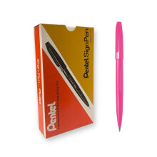 Pentel Sign Pen 1.0mm Line Dye Based Ink Original Fiber Tipped Pen - Pink (Pack of 12)