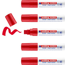 edding 4090 chalk marker - red - 5 chalk pens - chisel tip 4-15 mm - broad-tipped wet wipe pen for chalkboards, windows, glass, mirrors - liquid chalk