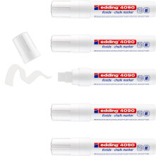 edding 4090 chalk marker - white - 5 chalk pens - chisel tip 4-15 mm - broad-tipped wet wipe pen for chalkboards, windows, glass, mirrors - liquid