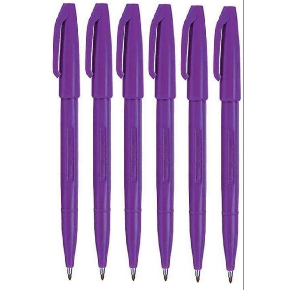 Pentel Violet Original Sign Pen S520 Fibre Tip Marker Pens Colour Fineliner 2Mm Nib 1Mm Line Width (Pack Of 6)