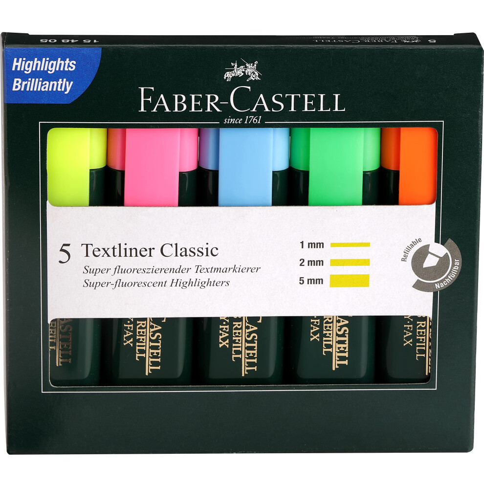 Faber-Castell Faber Castell Faber Castell Textliner, Assorted Colours Pack Of 5 Multicolor