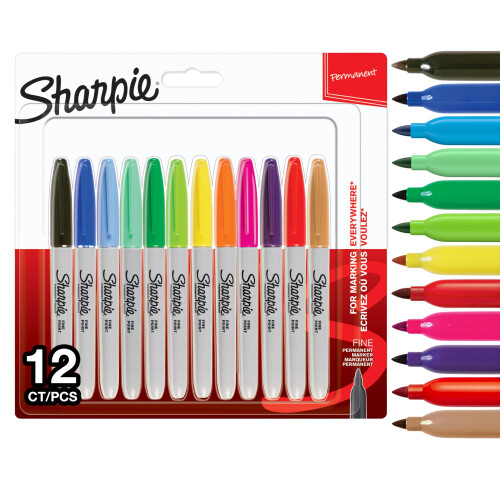 Sharpie Sharpie Permanent Markers | Fine Point for Bold Details | Assorted Colours | 12 Marker Pens