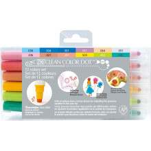 Kuretake ZIG Clean Color DOT 12 colors set, Dual tip, for journaling, Crafts, Illustration, Lettering 0.5mm fine tip on one end and a Flexible dot