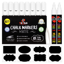 BUYZIA Liquid Chalk Markers - 8 Pack White Chalk Pens, 6mm Reversible Nib - Chalkboard Pens for Blackboards, Windows, Glass, Signs & Art - Wet Wipe