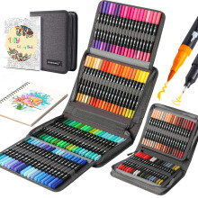 120 Colors Dual Tip Colouring Pens Brush Pens Fineliners Art Markers, Watercolor Marker and Highlighters with Canvas Bag for Adult Coloring Books
