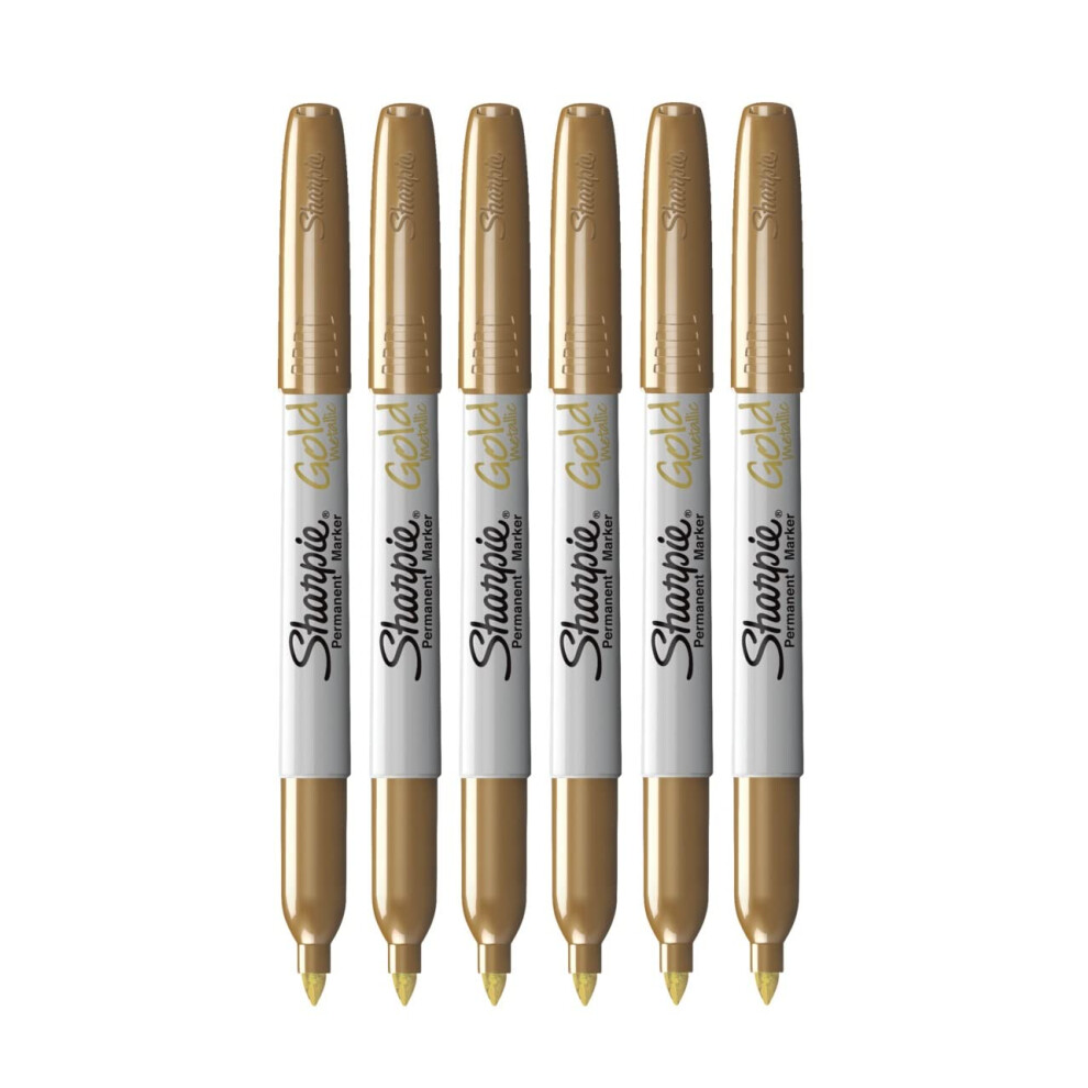 Sharpie Metallic Permanent Markers - Fine Point - Gold - Pack Of 6