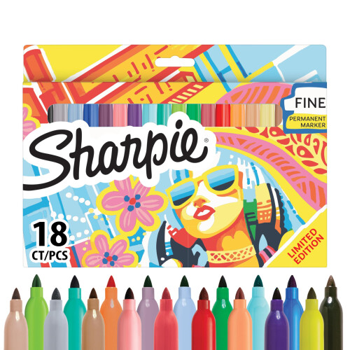 Sharpie Sharpie Permanent Markers | Fine Point Colouring Pens | Assorted Colours | 18 Marker Pens