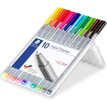 STAEDTLER 334 SB10 Triplus Fineliner Superfine Pen, 0.3mm Line Width - Assorted Colours (Desktop Box of 10)
