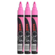 Uni Fluorescent Neon Pink Bullet Tip Nib (1.8 - 2.5mm) Liquid Chalk Marker Pen Colour Whiteboard Blackboard Chalkboard Menu Glass Windows Wet Wipe Non