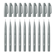 Pentel Brush Sign Pen - Grey (Pack of 10), SES15C-N
