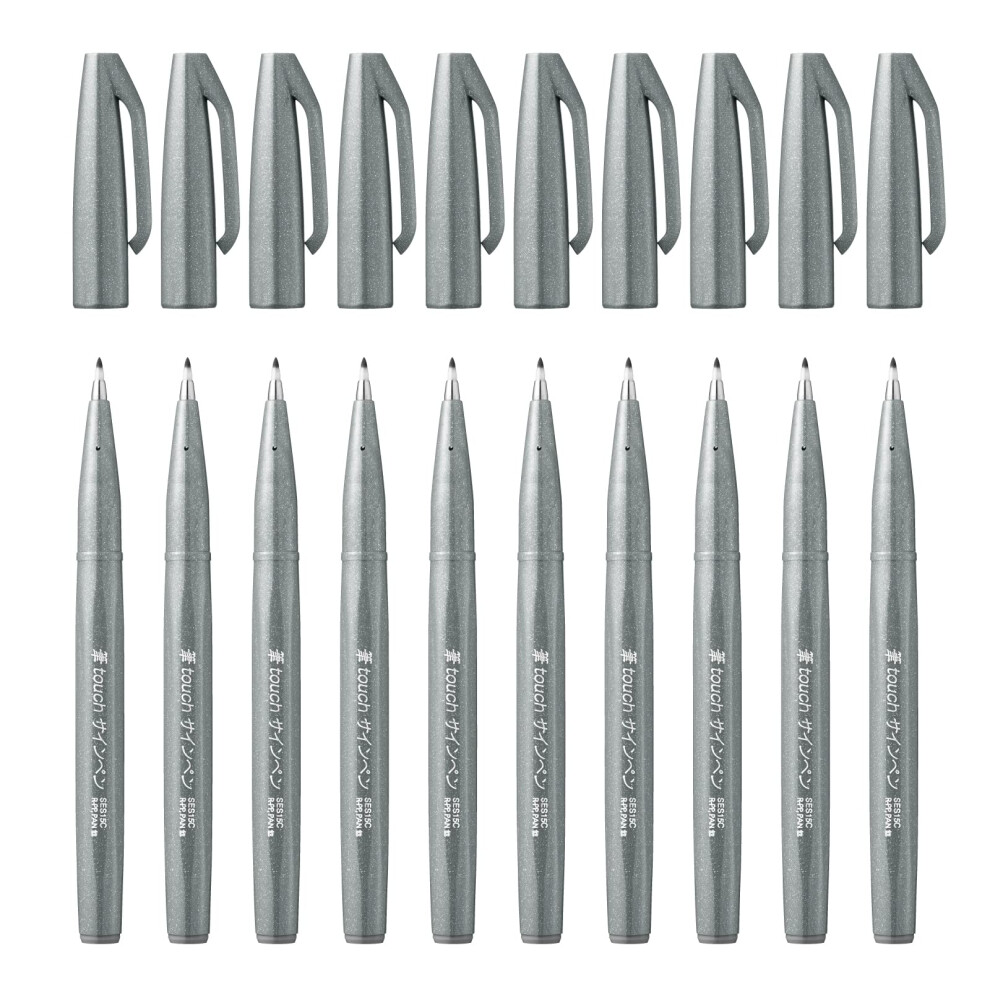 Pentel Brush Sign Pen - (Pack Of 10), Ses15c-N Grey