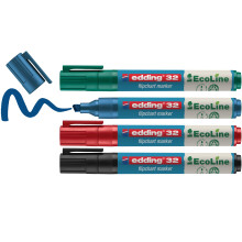 edding 32 EcoLine flipchart marker set - multi-coloured - 4 pens - chisel nib 1-5 mm - marker for writing, drawing and marking on flipchart paper -