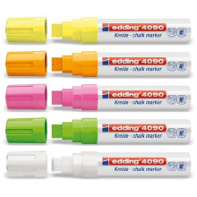 Set of 5 - Jumbo Chalk Marker Set for Windows - Edding 4090 - Variety of Colours Selectable - Neon Assortment