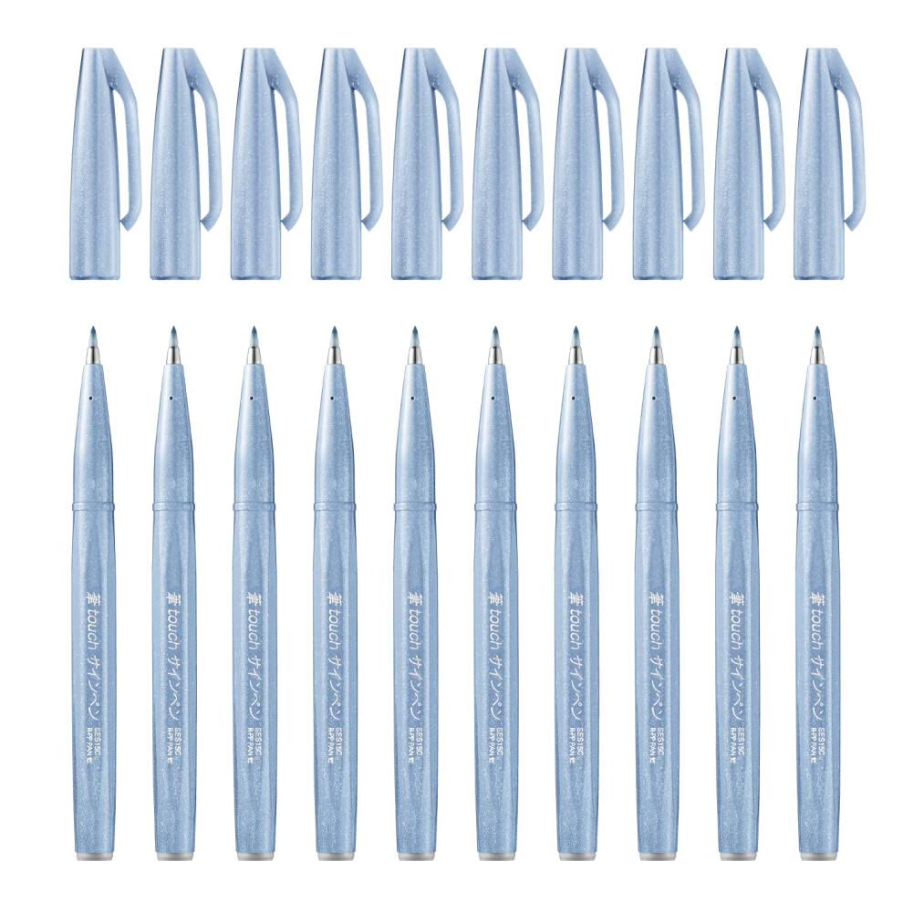 Pentel Brush Sign Pen - Pack Of 10 Grey/Blue
