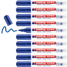edding 4095 chalk marker - blue - 10 chalk pens - round tip 2-3 mm - medium-tipped wet wipe pen for chalkboards, windows, glass, mirrors - liquid