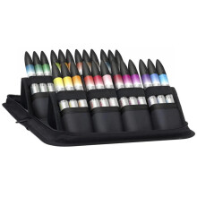 Winsor & Newton ProMarker Watercolour Marker, Basic Collection, 2 Tips: Brush and Fine Tip, Lightfast, Highly Pigmented Watercolour Colours in Marker