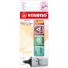 STABILO Highlighter BOSS MINI Pastellove - Pack of 5 - Touch of Turquoise, Hint of Mint, Pale Orange, Pink Blush, Dusty Grey