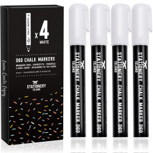 STATIONERY ISLAND White Chalk Pens for Blackboards, 6mm Reversible Nib Chalk Markers for Window and Glass, Wipeable Blackboard Pens, Pack of 4