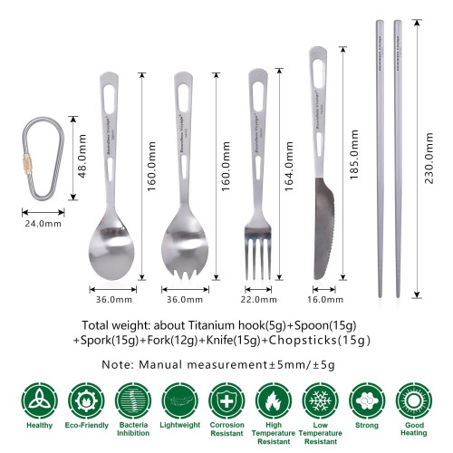 Boundless Voyage Ultra Light Titanium Camping Cutlery Set 5 Pcs 1
