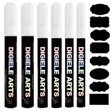 DIGIELE White Chalk Pens, 1mm / 3mm / 6mm Tip Liquid Chalk Markers, Dry or Wet Wipe Erase Pen for Window, Glass, Mirror, Blackboard & Other Non-Porous