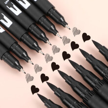 Hpmjz 12 Pack Black Drawing Pens Felt Tip Brush Pen Fineliner Ink Pens Dual Tip Brushes Fineliners Pen Waterproof Calligraphy Marker for Art Drawing