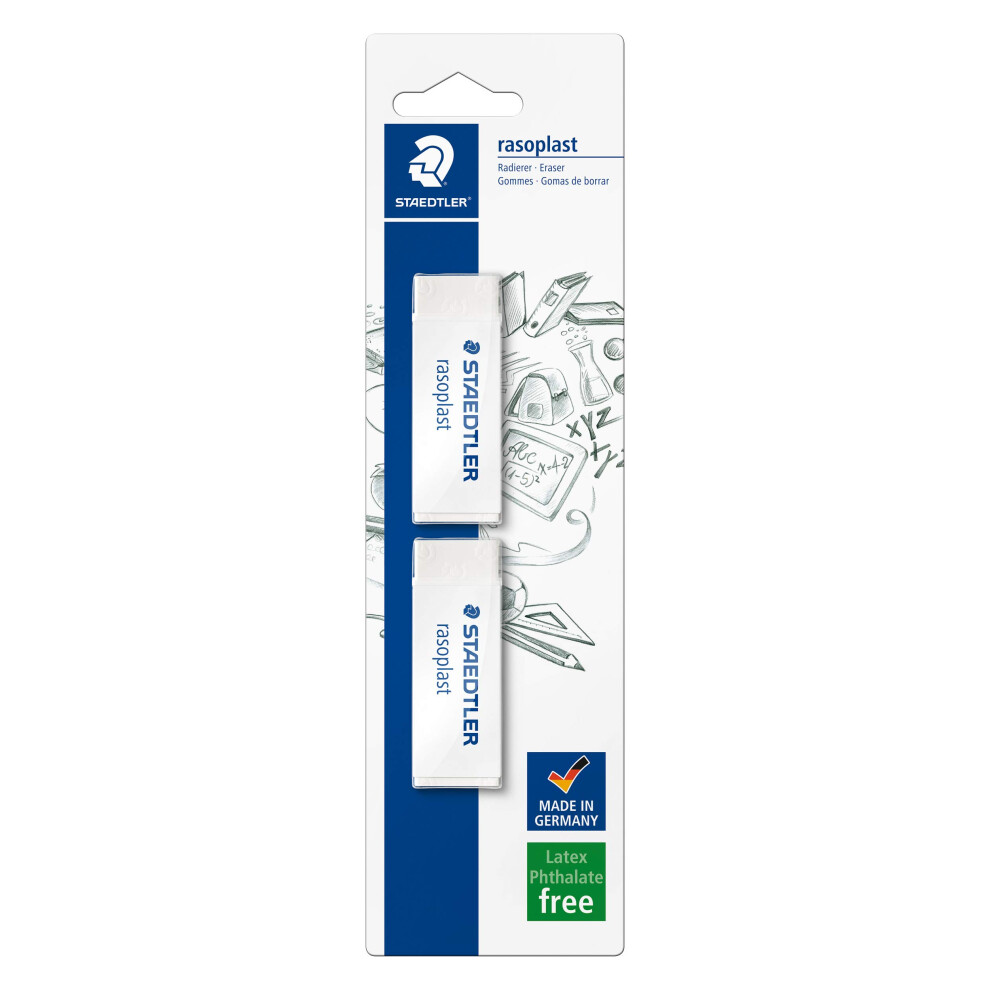 Staedtler Rasoplast Eraser 526 B, White, Rectangular, Plastic, Pack Of 2
