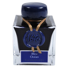 Jacques Herbin 15018JT - A bottle of 1670 gold glitter ink for fountain pen, rollerball, glass nib and penholder 50 ml, Bleu Ocean/ Ocean Blue -