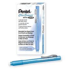 Pentel Clic Eraser Grip, Retractable Eraser, Sky Blue Barrel, Box of 12 (ZE22S)
