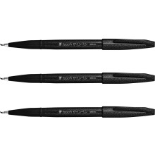 Pentel Fude Touch Sign Pen Black Felt Pen Like Brush Stroke (SES15C-A) 3 Set