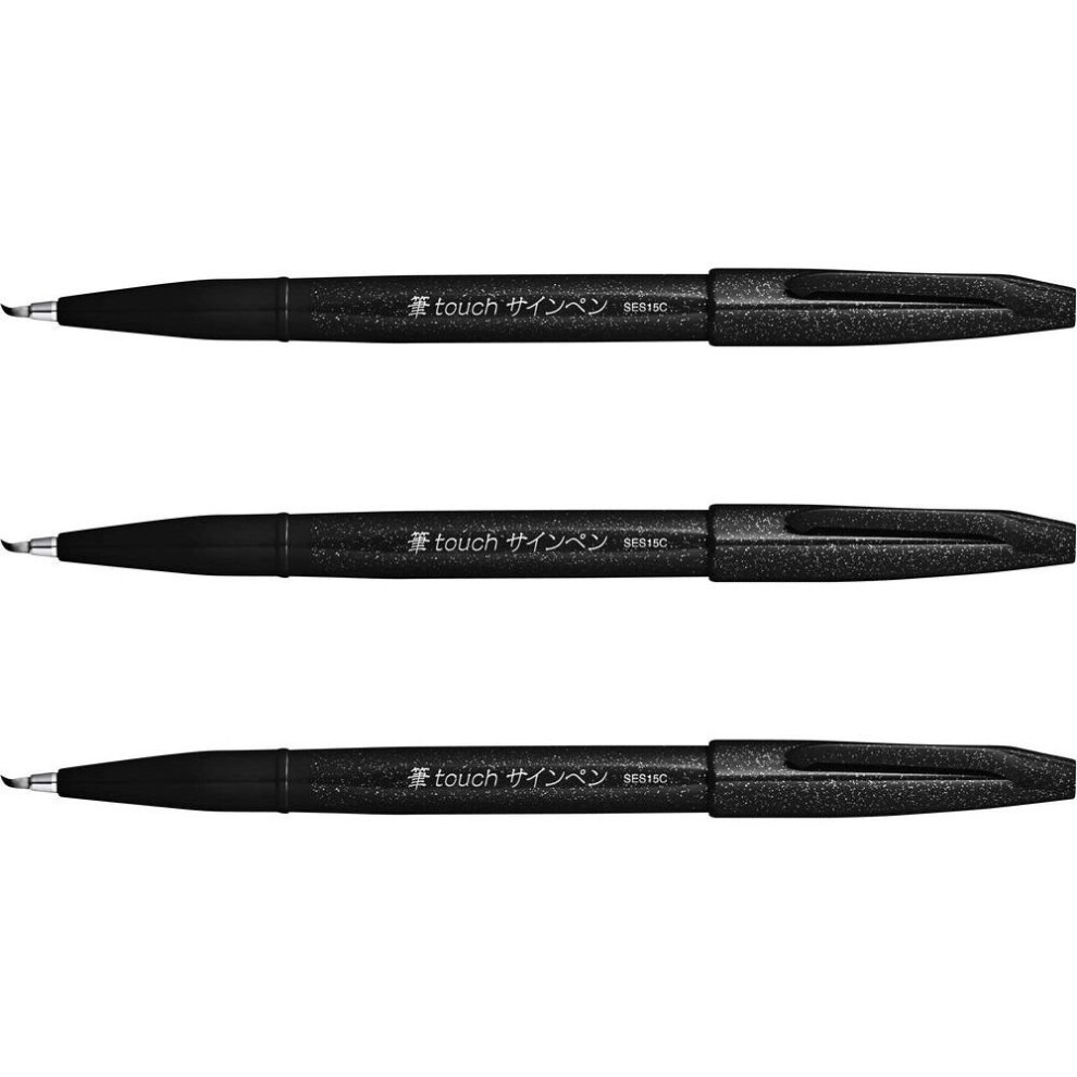 Pentel Fude Touch Sign Pen Felt Pen Like Brush Stroke (Ses15c-A) 3 Set Black