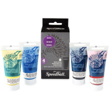 Speedball Block Printing Ink Set of 4 Colours, Black/Red/Blue/Yellow, 37cc, For Art & Craft, Printing, Printmaking, Artists, Beginner, Professional,