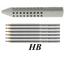 Faber-Castell Grip 2001 187100 Triangular Rubber ? Grey, grey, Radierer + 6 Bleistifte HB