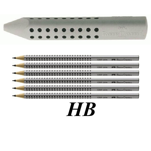 Faber-Castell Faber-Castell Grip 2001 187100 Triangular Rubber ? Grey, grey, Radierer + 6 Bleistifte HB