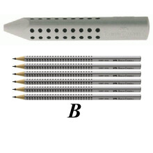 Faber-Castell Grip 2001 187100 Triangular Eraser Grey + 6 Pencils B
