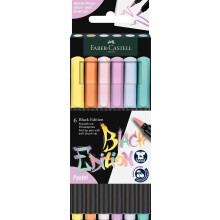 Faber-Castell Brush Pen Black Edition - Pastel Colours - Cardboard Box of 6