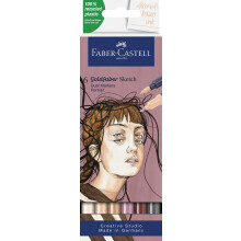 Faber-Castell Goldfaber Sketch Marker Portrait 164812 Pack of 6 Alcohol Markers with Brush Tip and Fineliner Tip
