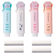 Cat Paw Shaped Cute 4 Pcs Retractable Erasers with 4 Pcs Eraser Refills Push Pull Design Kawaii Eraser for Kids Girls Cat Rubber Aesthetic Student