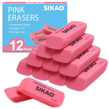 SIKAO Pink Erasers, 12 Pack Pencil Erasers for Kids ? Latex-Free & Smudge-Free Beveled Rubber Erasers for School Supplies, Classroom, Art & Homework