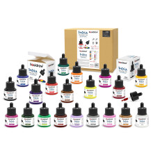 Liquidraw Waterproof Coloured Drawing Ink with Dropper | 20 x 35 ml Bottles | Set of Assorted Colours | India Ink for Calligraphy, Pens, Brushes & Dip