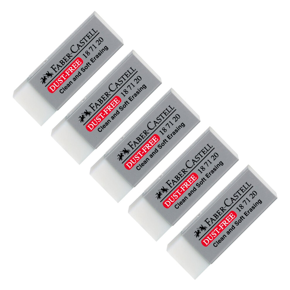 Faber-Castell 205053 Dust-Free Eraser, Plastic, Pack Of 5 White